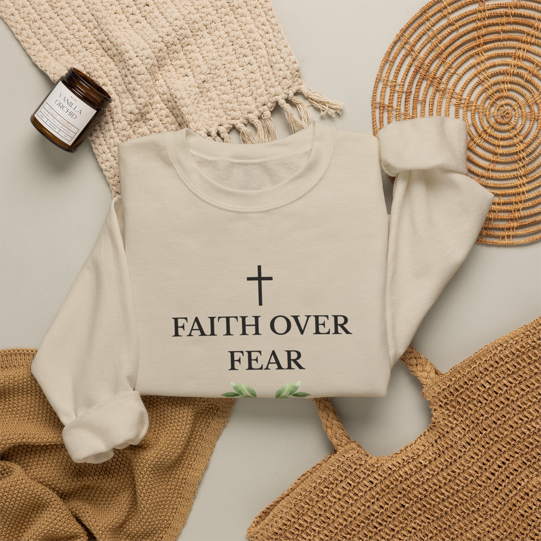 Faith Over Fear Crewneck Sweatshirt — Isaiah 41:10 Christian Scripture Pullover