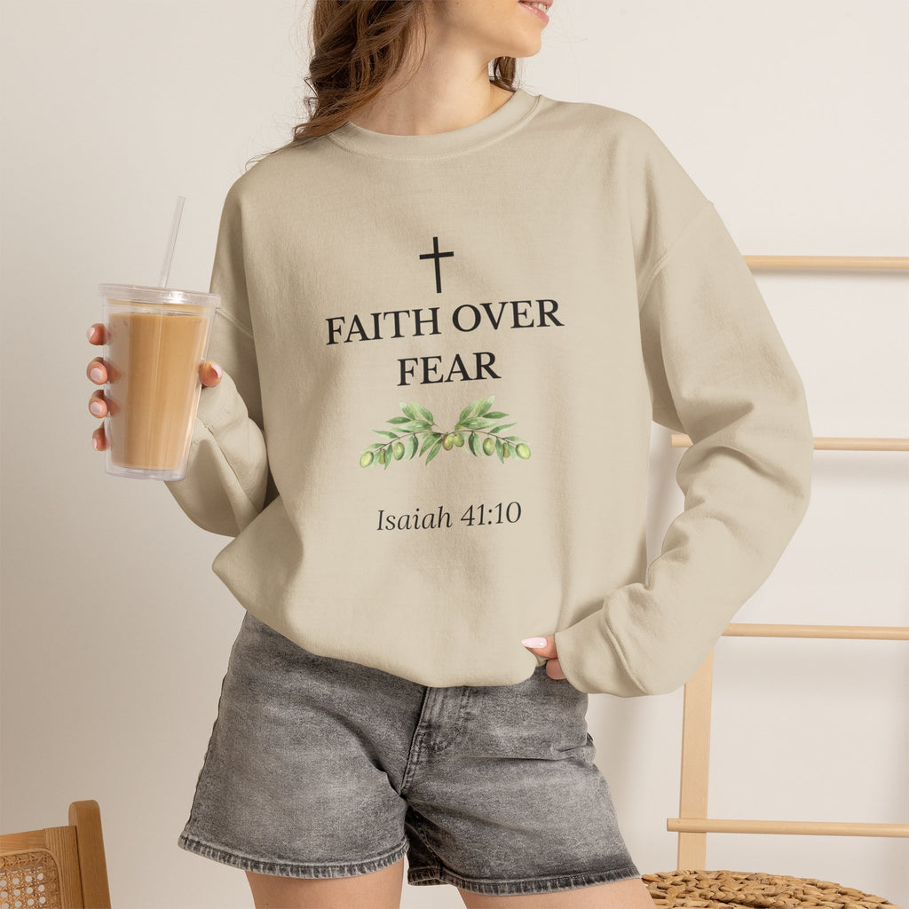 Faith Over Fear Crewneck Sweatshirt — Isaiah 41:10 Christian Scripture Pullover