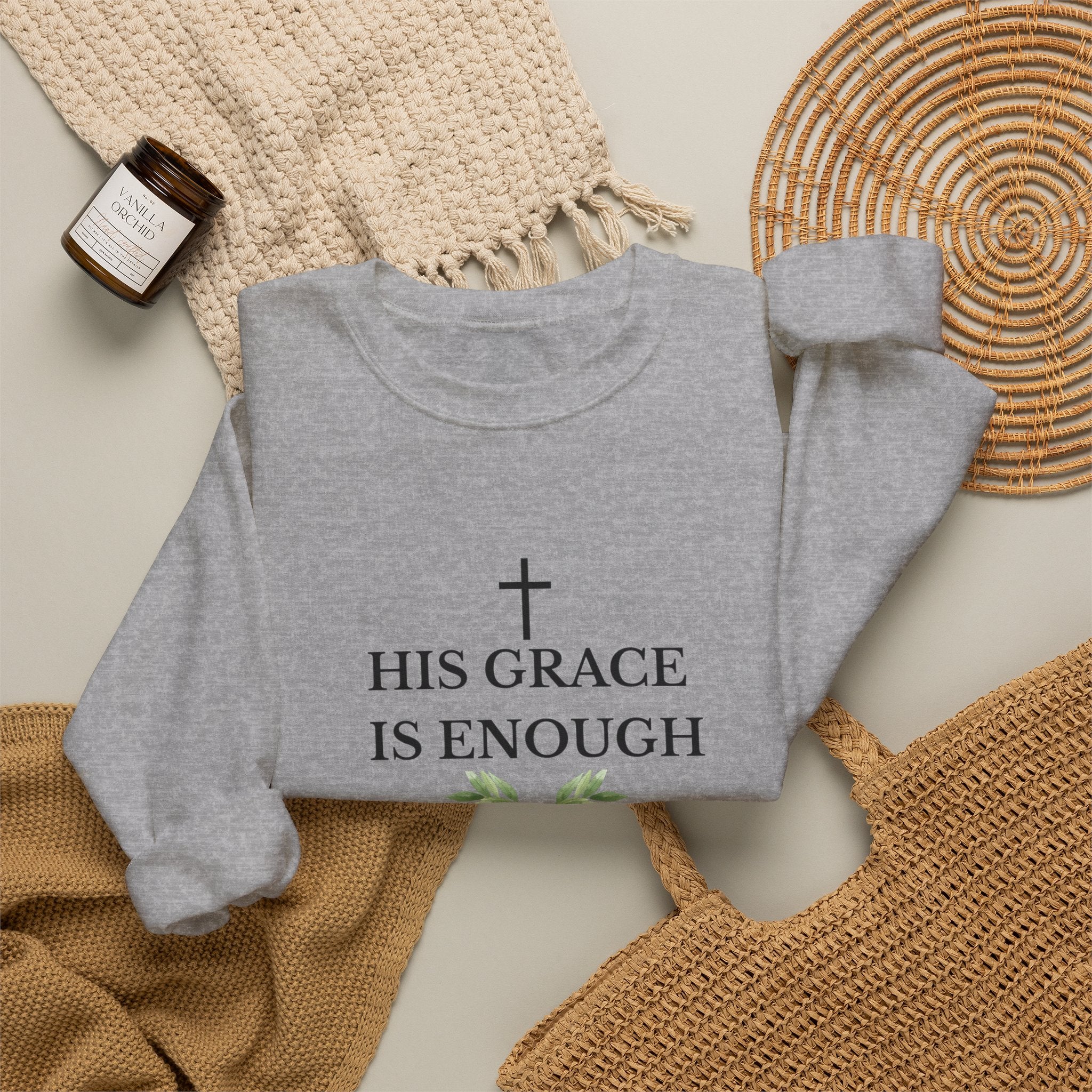 His Grace Is Enough Sweatshirt — Christian Crewneck with 2 Corinthians 12:9