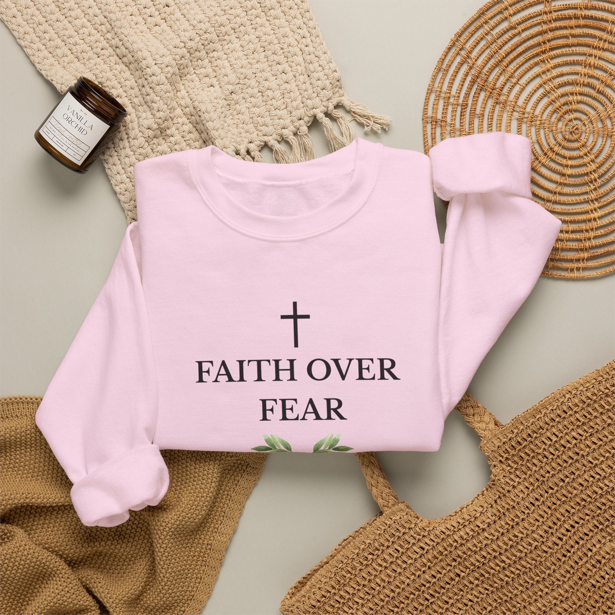 Faith Over Fear Crewneck Sweatshirt — Isaiah 41:10 Christian Scripture Pullover