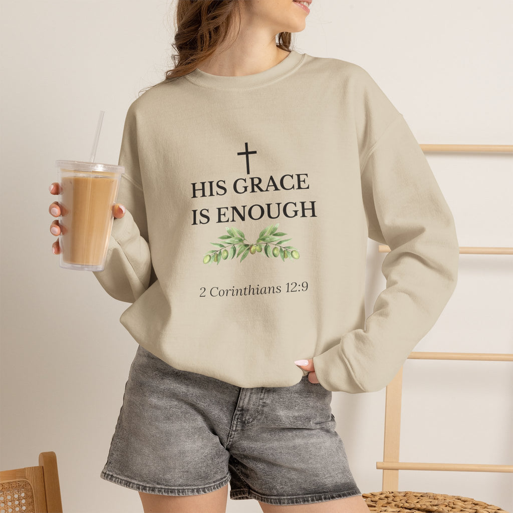 His Grace Is Enough Sweatshirt — Christian Crewneck with 2 Corinthians 12:9