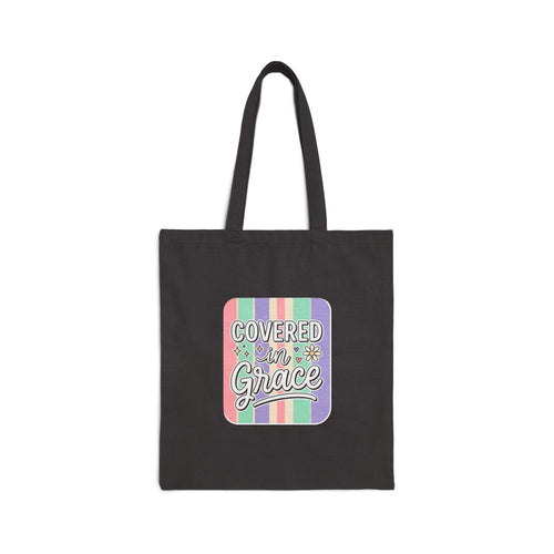 Covered in Grace Tote | Christian faith rainbow scripture design