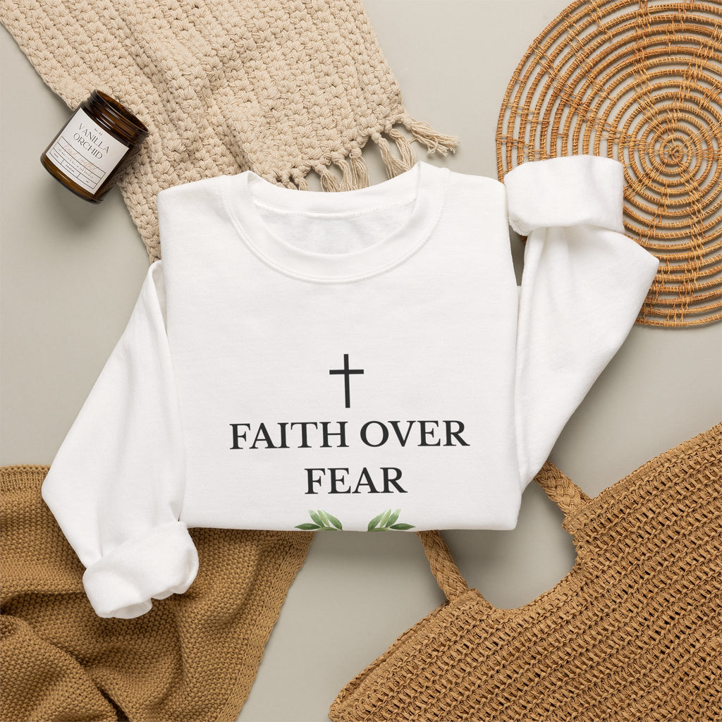 Faith Over Fear Crewneck Sweatshirt — Isaiah 41:10 Christian Scripture Pullover