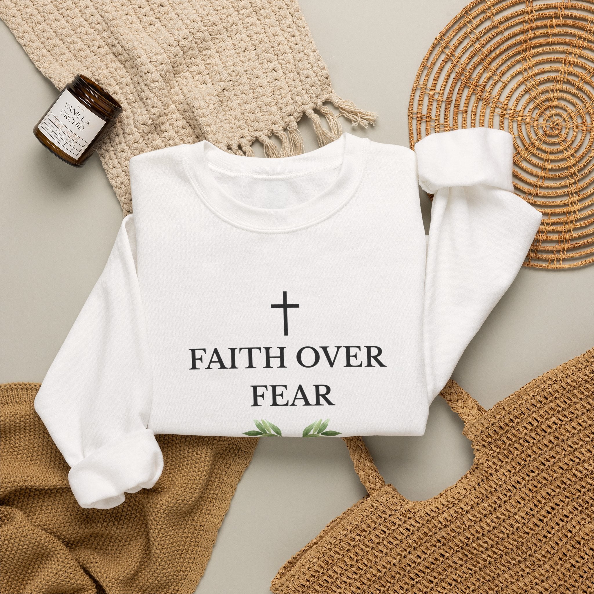 Faith Over Fear Crewneck Sweatshirt — Isaiah 41:10 Christian Scripture Pullover