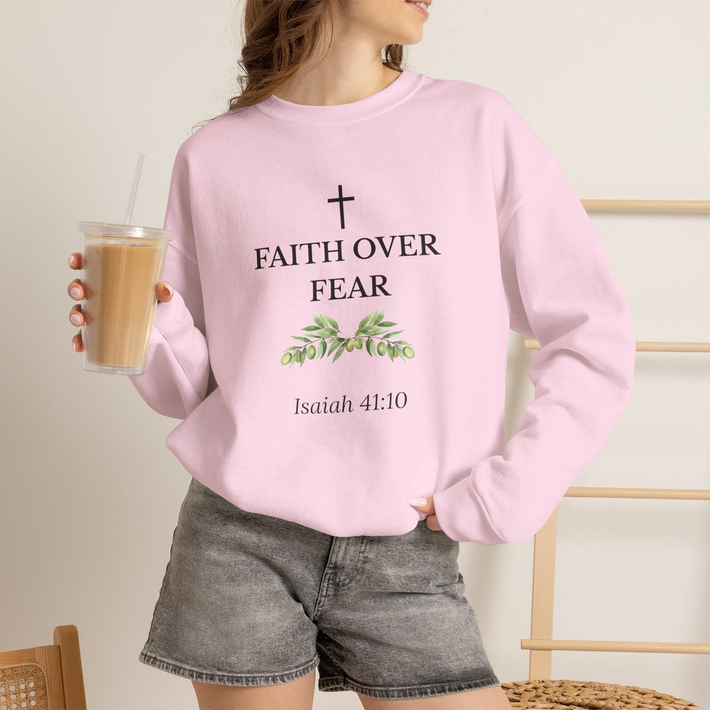 Faith Over Fear Crewneck Sweatshirt — Isaiah 41:10 Christian Scripture Pullover
