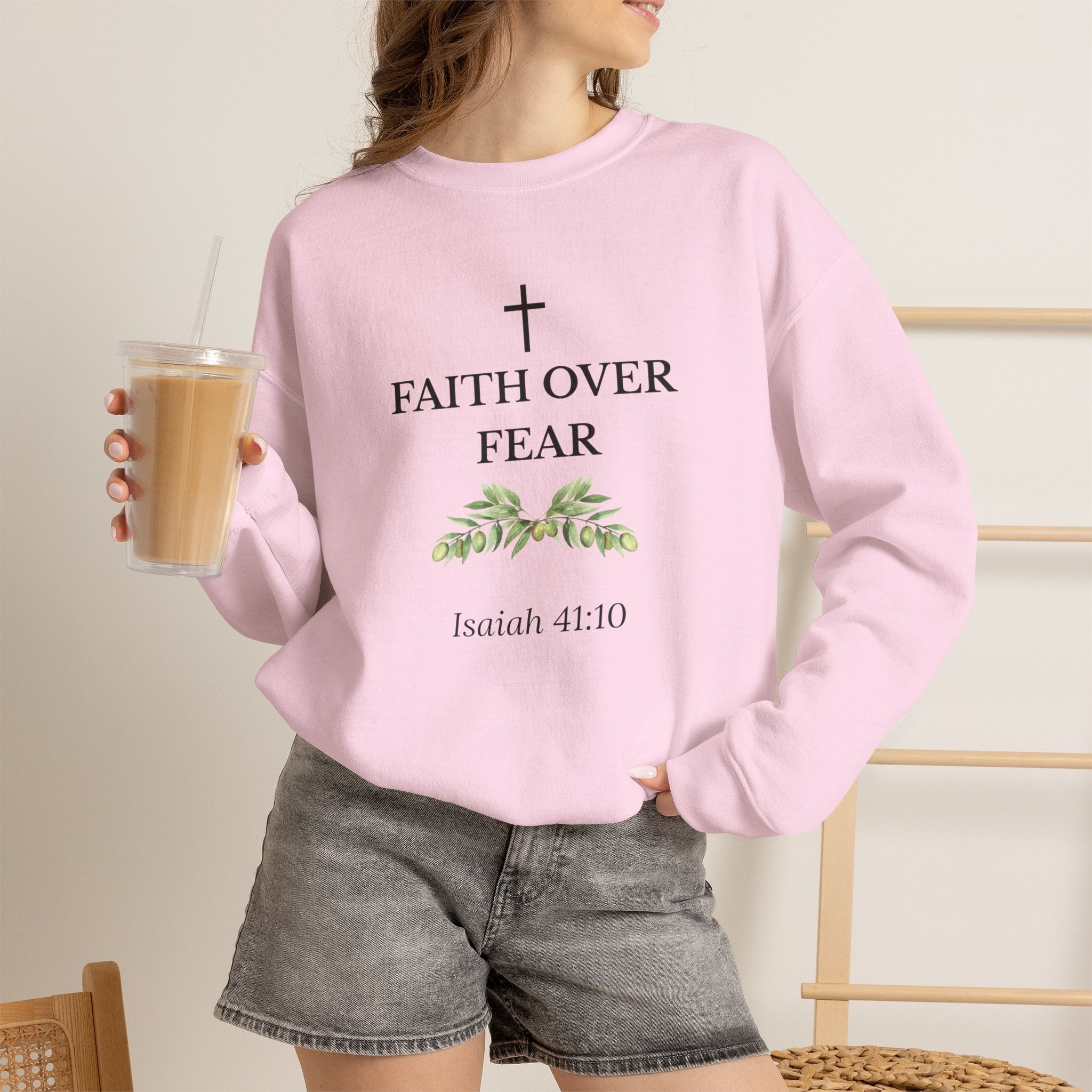 Faith Over Fear Crewneck Sweatshirt — Isaiah 41:10 Christian Scripture Pullover