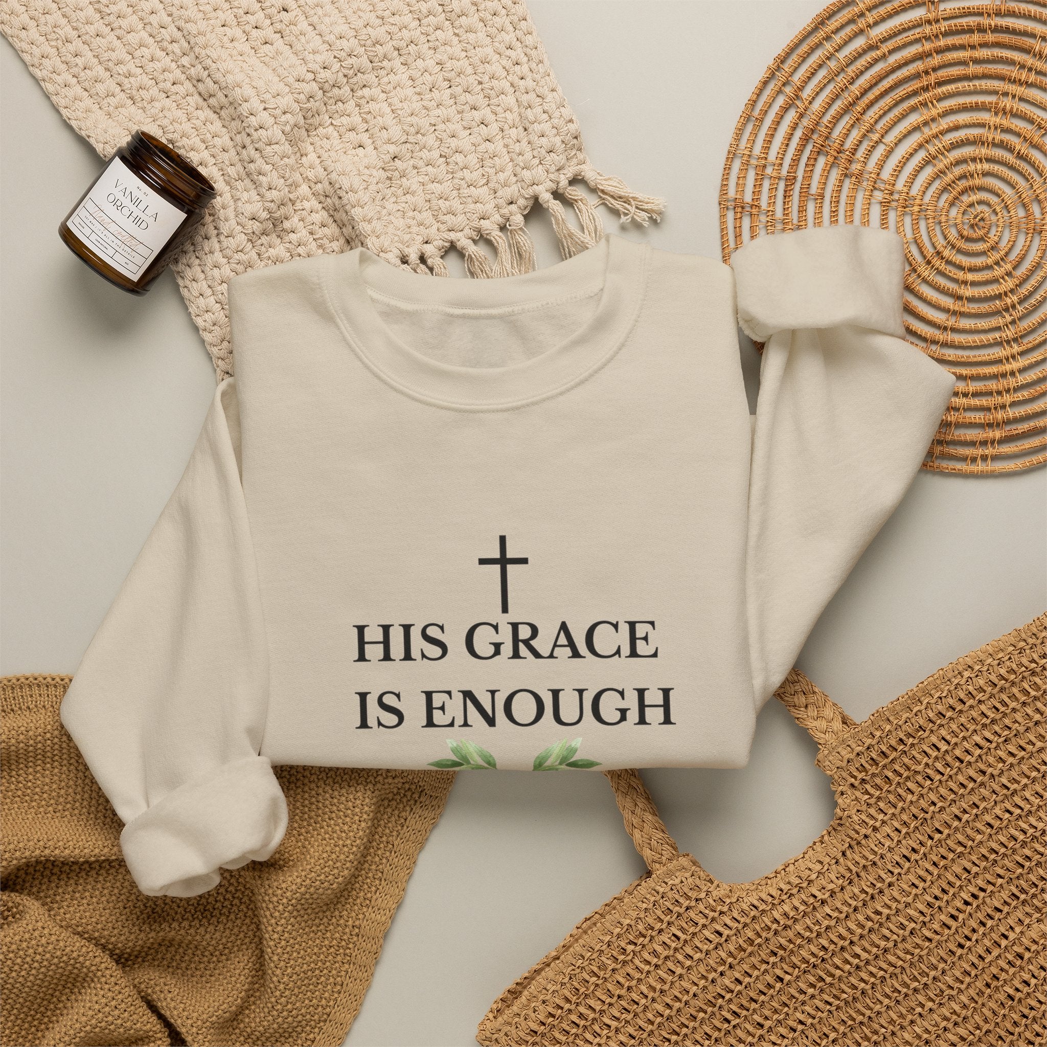 His Grace Is Enough Sweatshirt — Christian Crewneck with 2 Corinthians 12:9