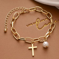 Faith Cross Pearl Link Bracelet